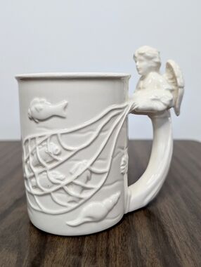 Vintage 1995 McConnell Fishing Angel Nautical Theme White Ceramic Mug